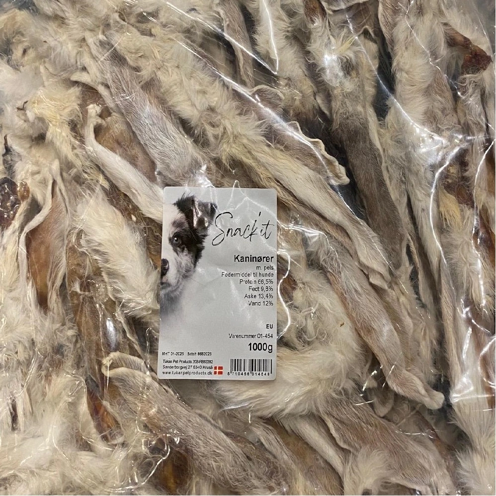 Snackit Kaninører med pels 1 kg - Naturlige hundesnacks i stor pakke